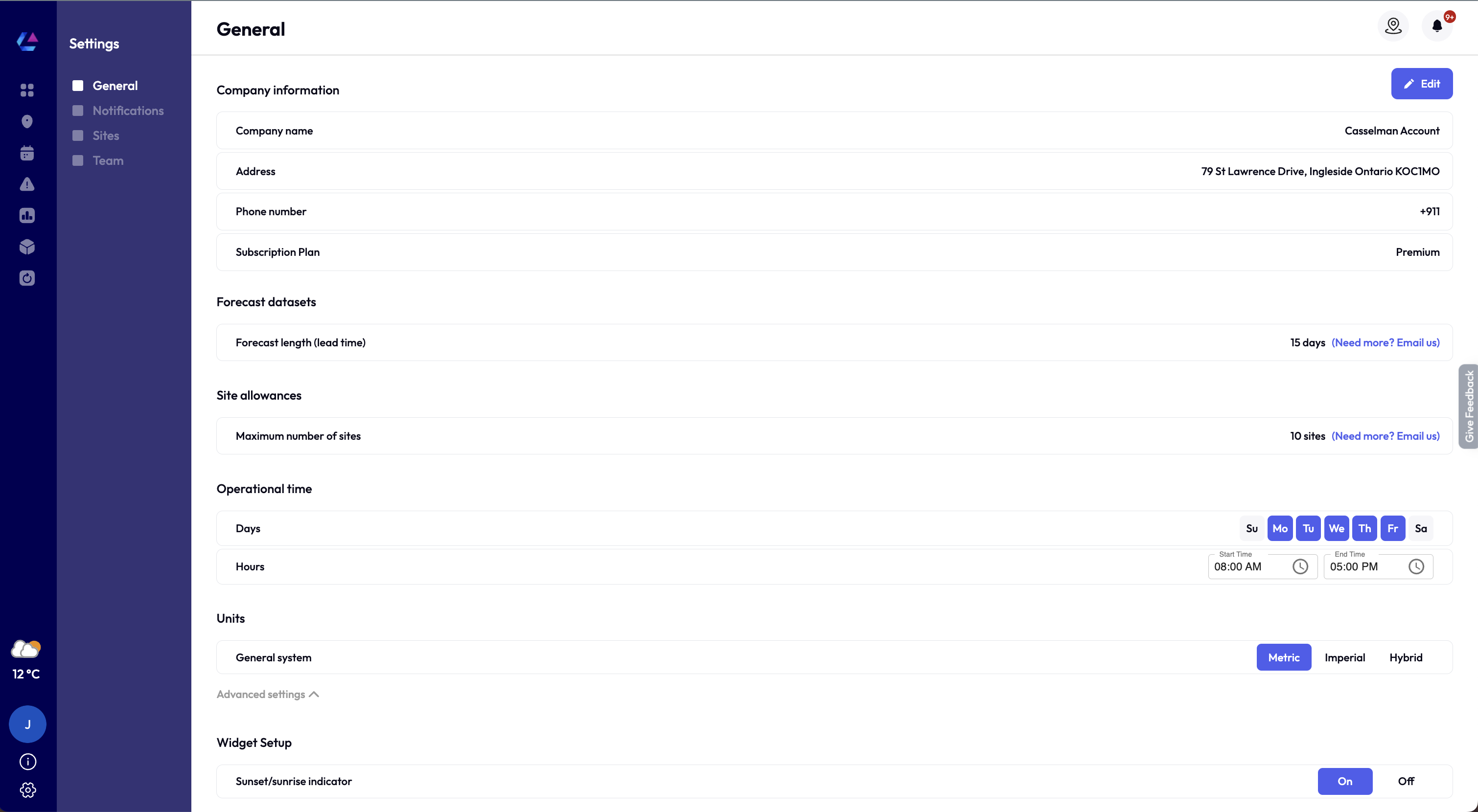 General Settings Home