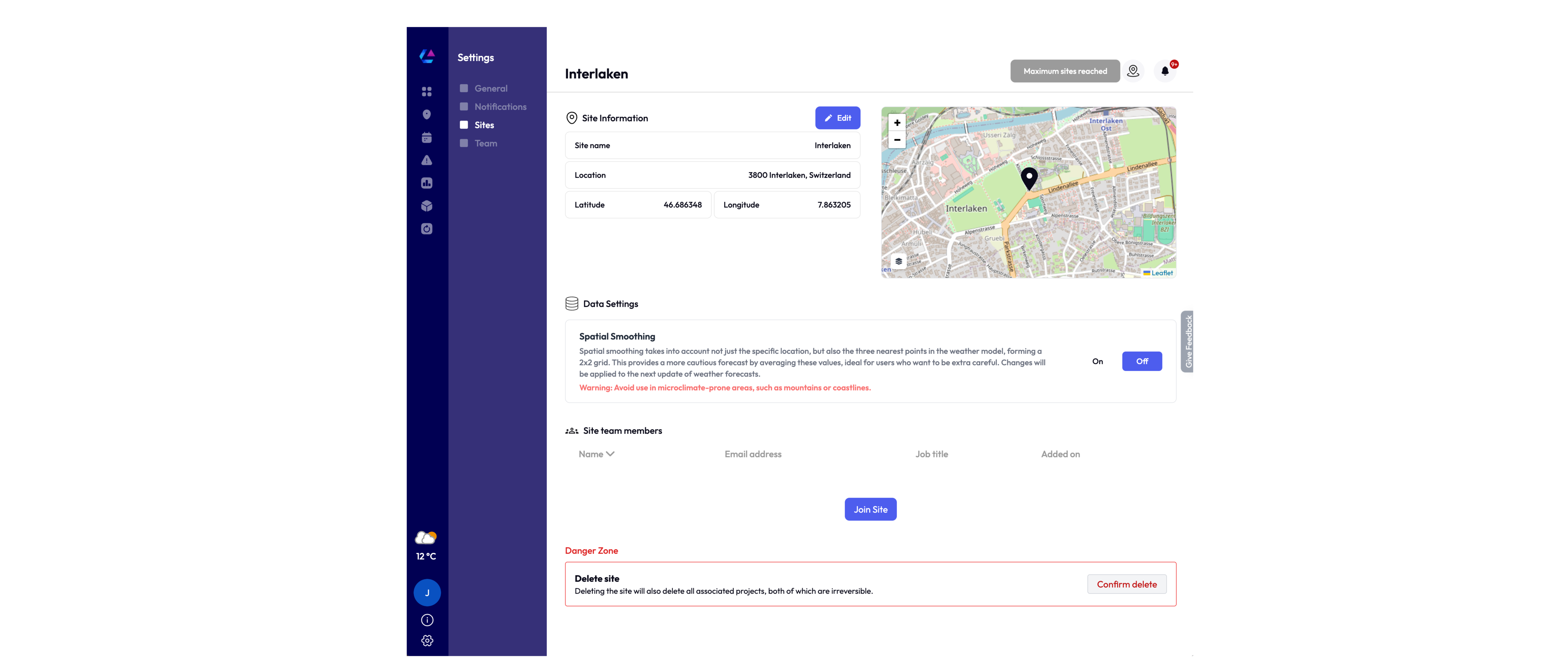Site Configuration Page
